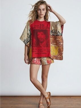Handcrafted Upcycled JIMI HENDRIX Kantha Tunic with Pockets NWT One Size